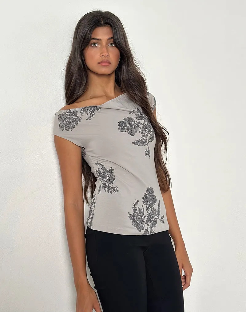 Pyso Asymmetric Top in Lace Flower Grey