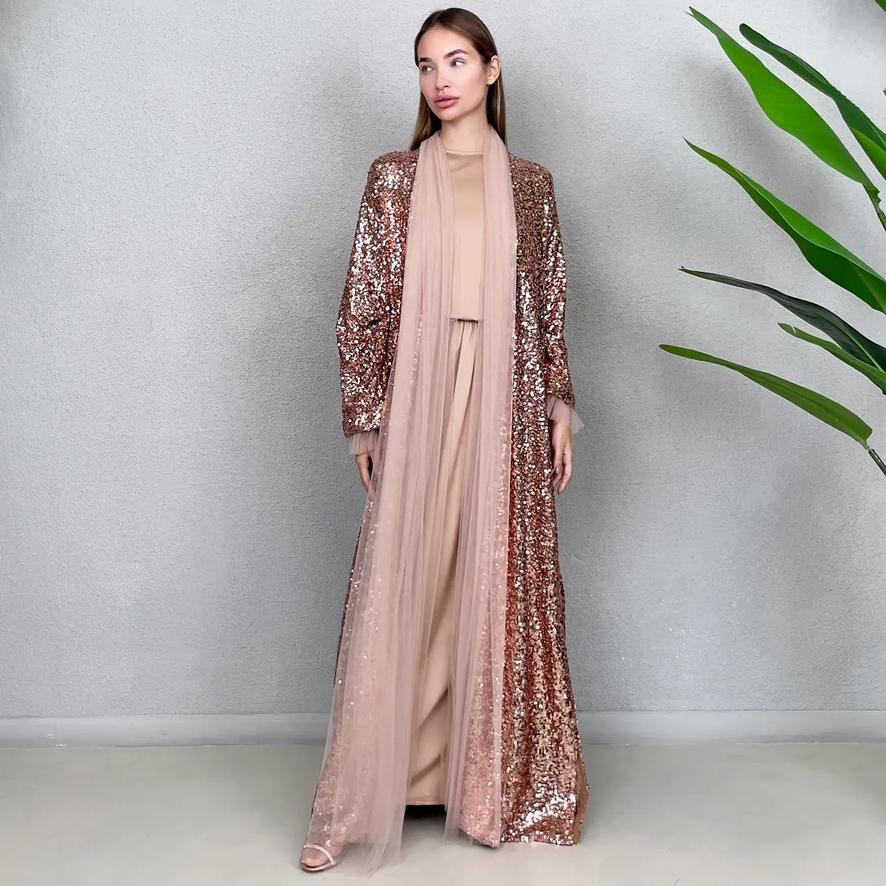 RAM23 SIGNATURE COPPER SEQUINS ABAYA SET