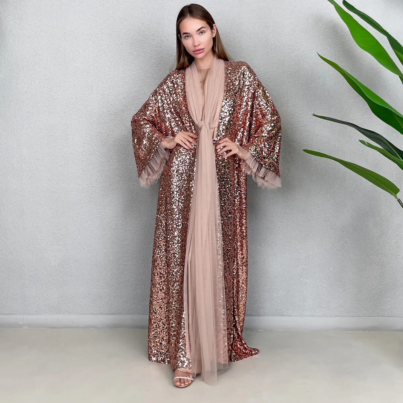 RAM23 SIGNATURE COPPER SEQUINS ABAYA SET