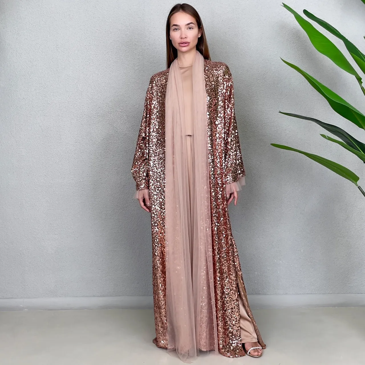 RAM23 SIGNATURE COPPER SEQUINS ABAYA SET