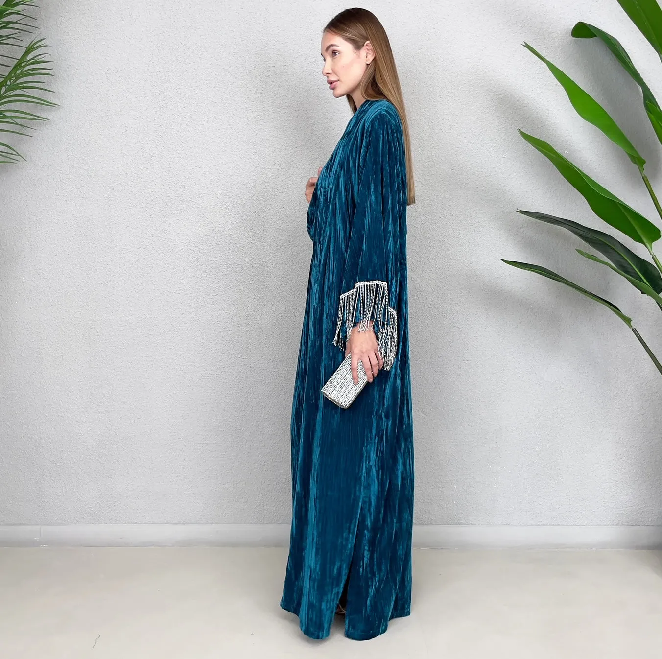 RAM23 TEAL VELVET EVENING ABAYA SET