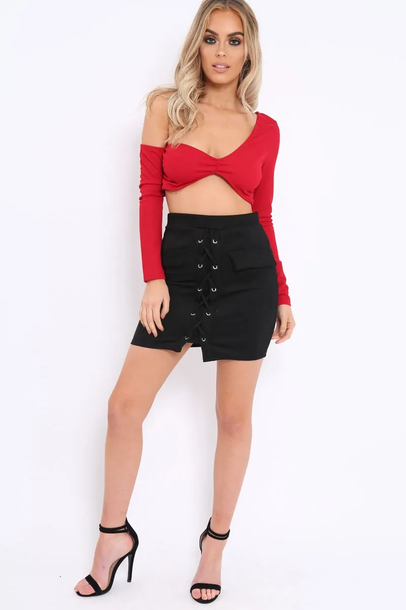 Red Asymmetric Crop Top - Nicki