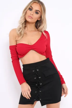 Red Asymmetric Crop Top - Nicki