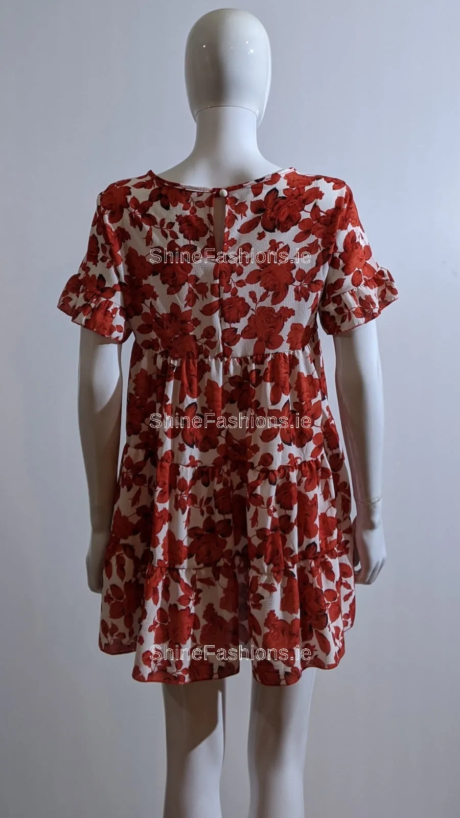Red Floral Print Tiered Smock Dress
