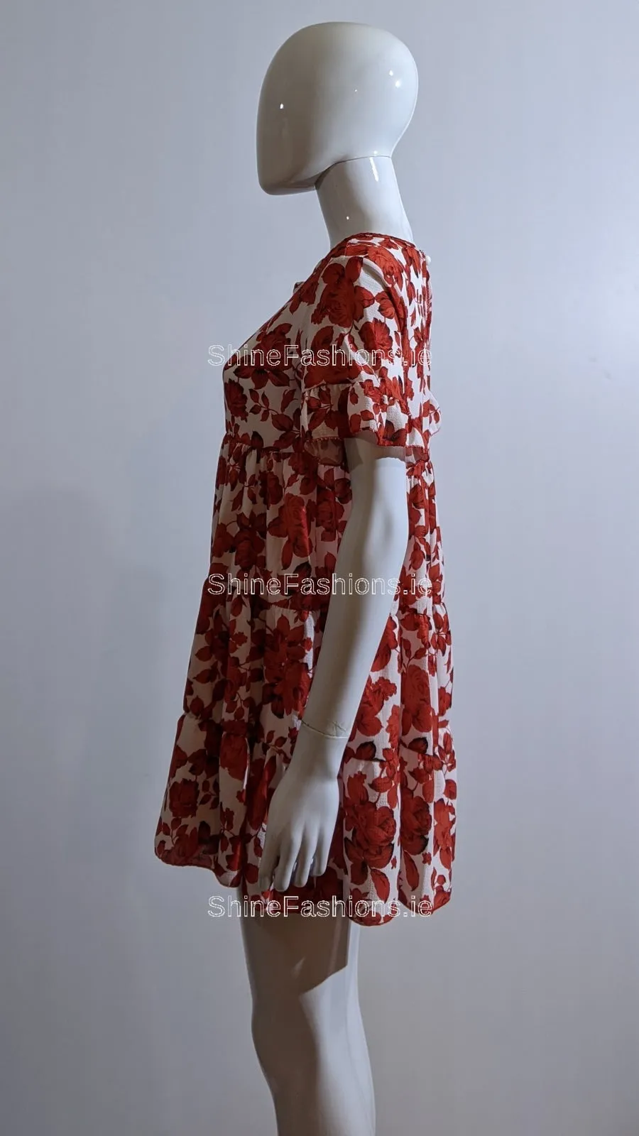 Red Floral Print Tiered Smock Dress