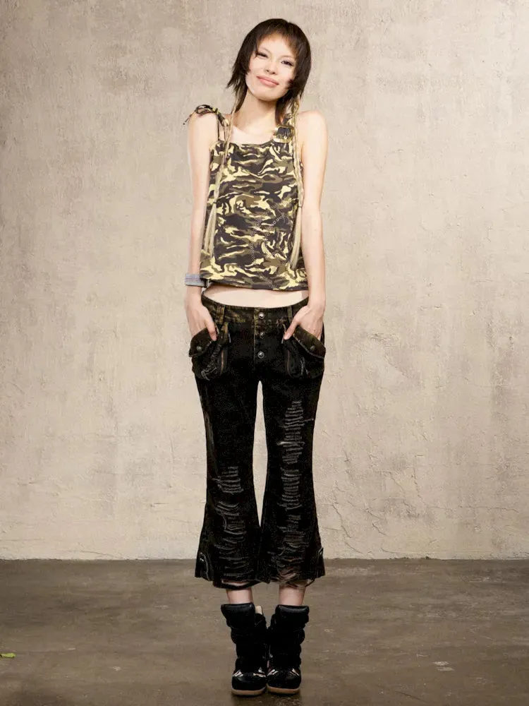 Rhinestone Camouflage Asymmetric Vest【s0000009473】