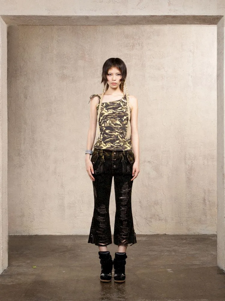 Rhinestone Camouflage Asymmetric Vest【s0000009473】