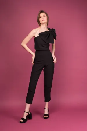 ROMINA Pants Set: Crepe Bow Top and Slim Trouser (Black)