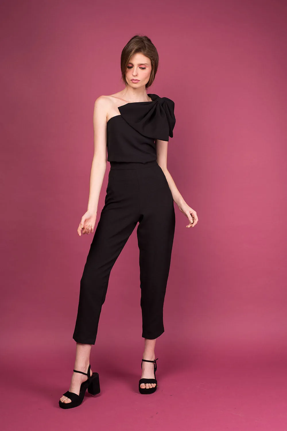 ROMINA Pants Set: Crepe Bow Top and Slim Trouser (Black)
