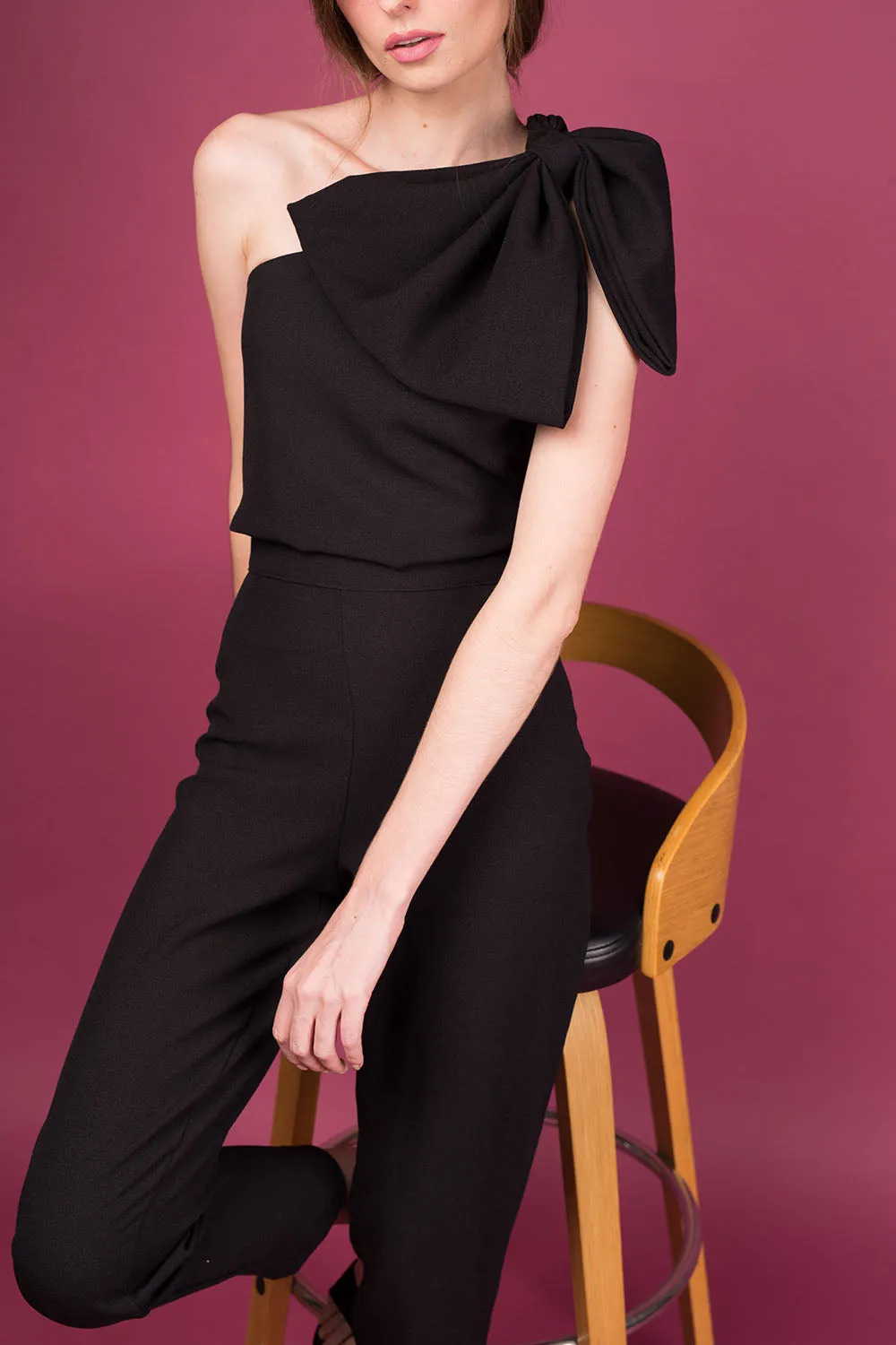 ROMINA Pants Set: Crepe Bow Top and Slim Trouser (Black)