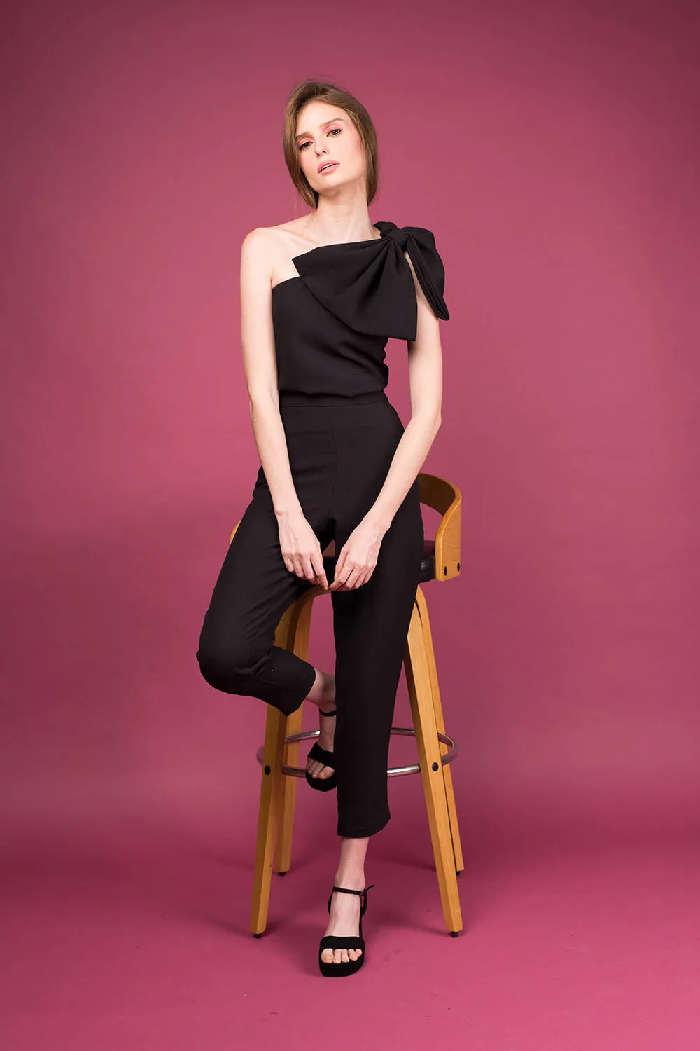ROMINA Pants Set: Crepe Bow Top and Slim Trouser (Black)