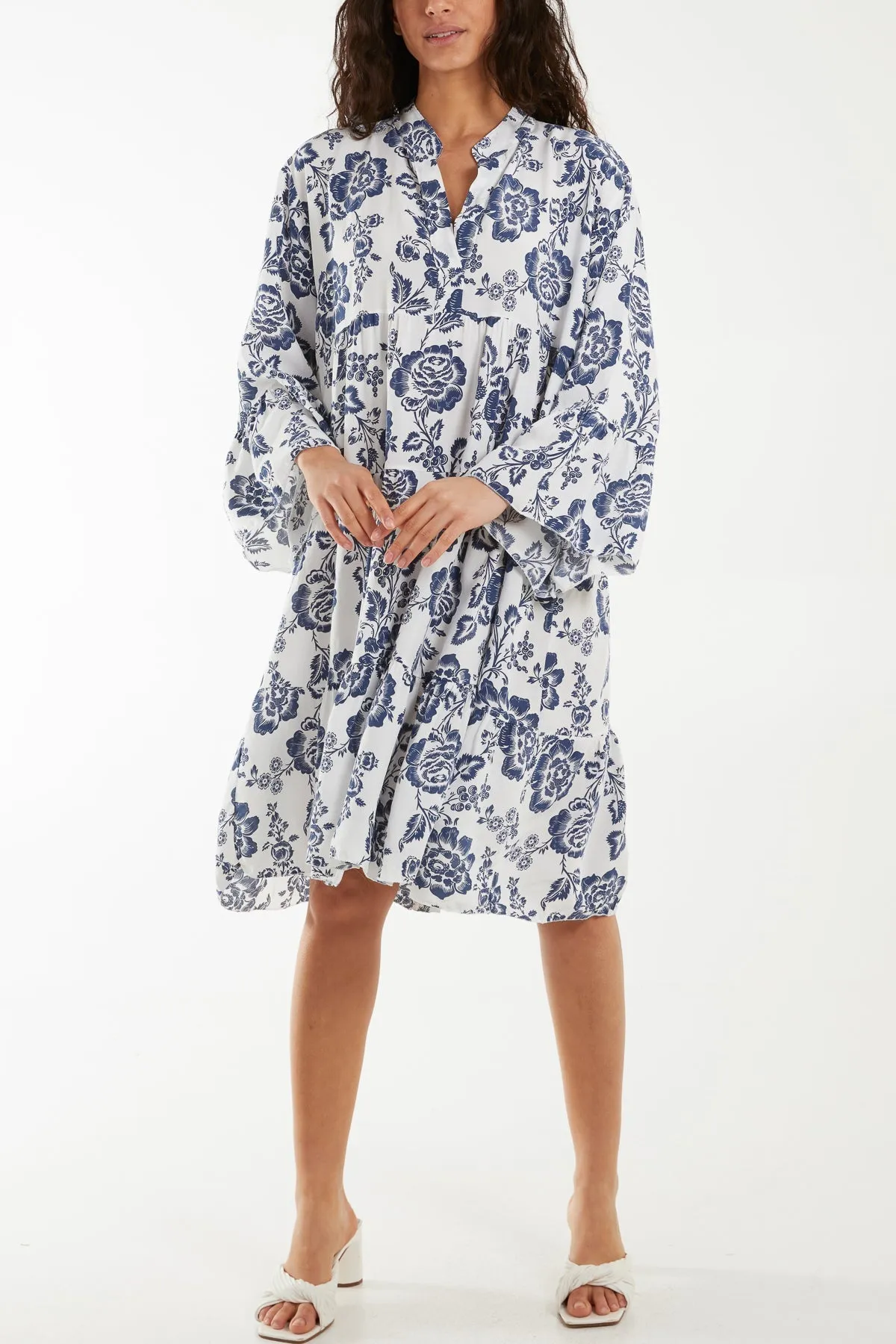 Roses Print Tiered Smock Dress