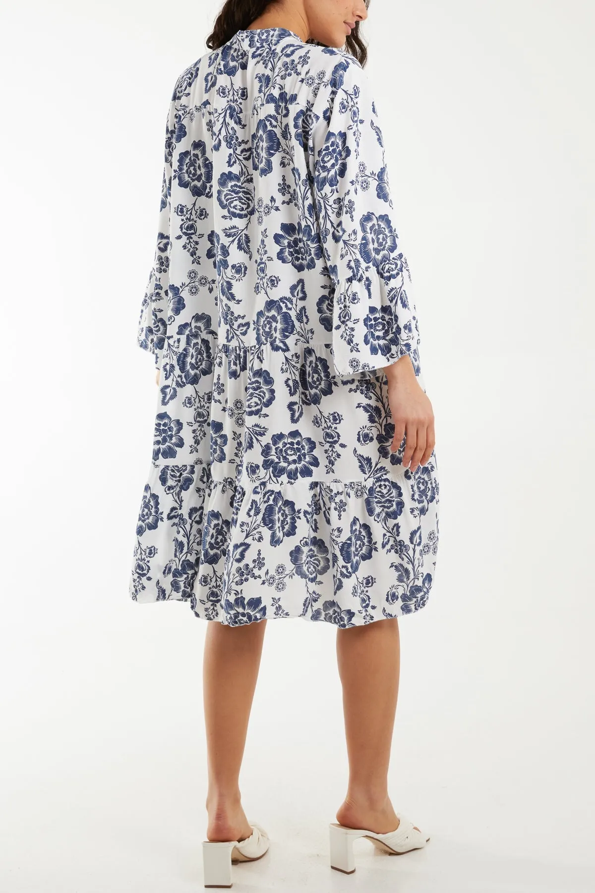 Roses Print Tiered Smock Dress