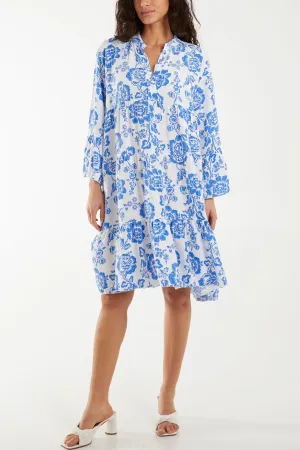 Roses Print Tiered Smock Dress