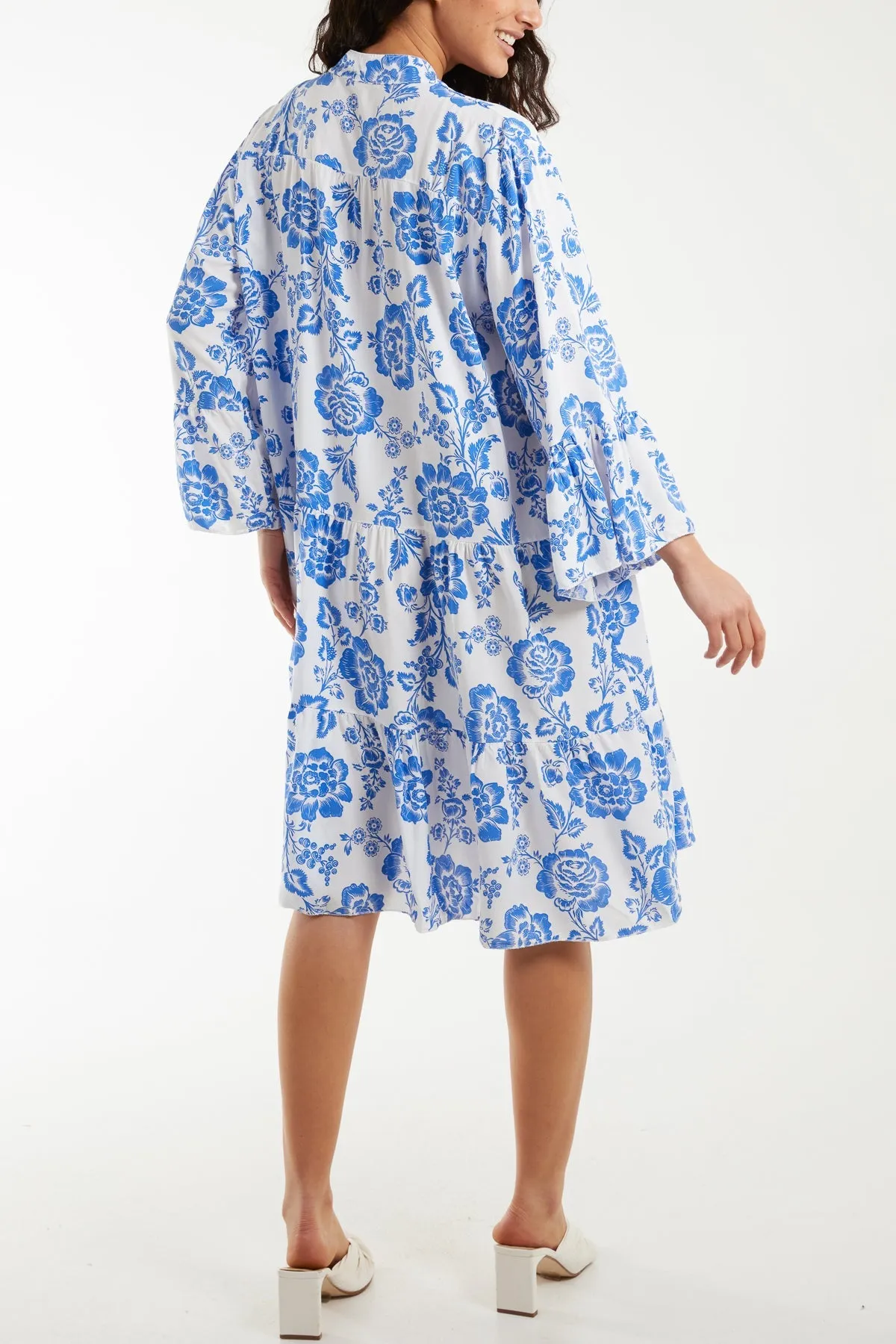 Roses Print Tiered Smock Dress