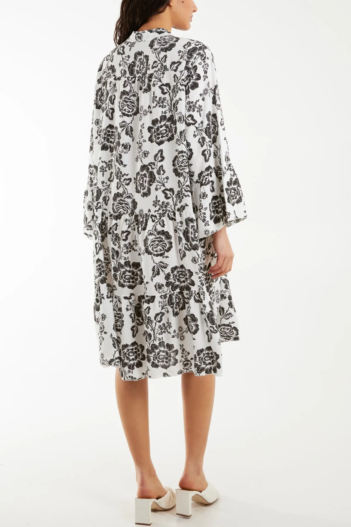 Roses Print Tiered Smock Dress