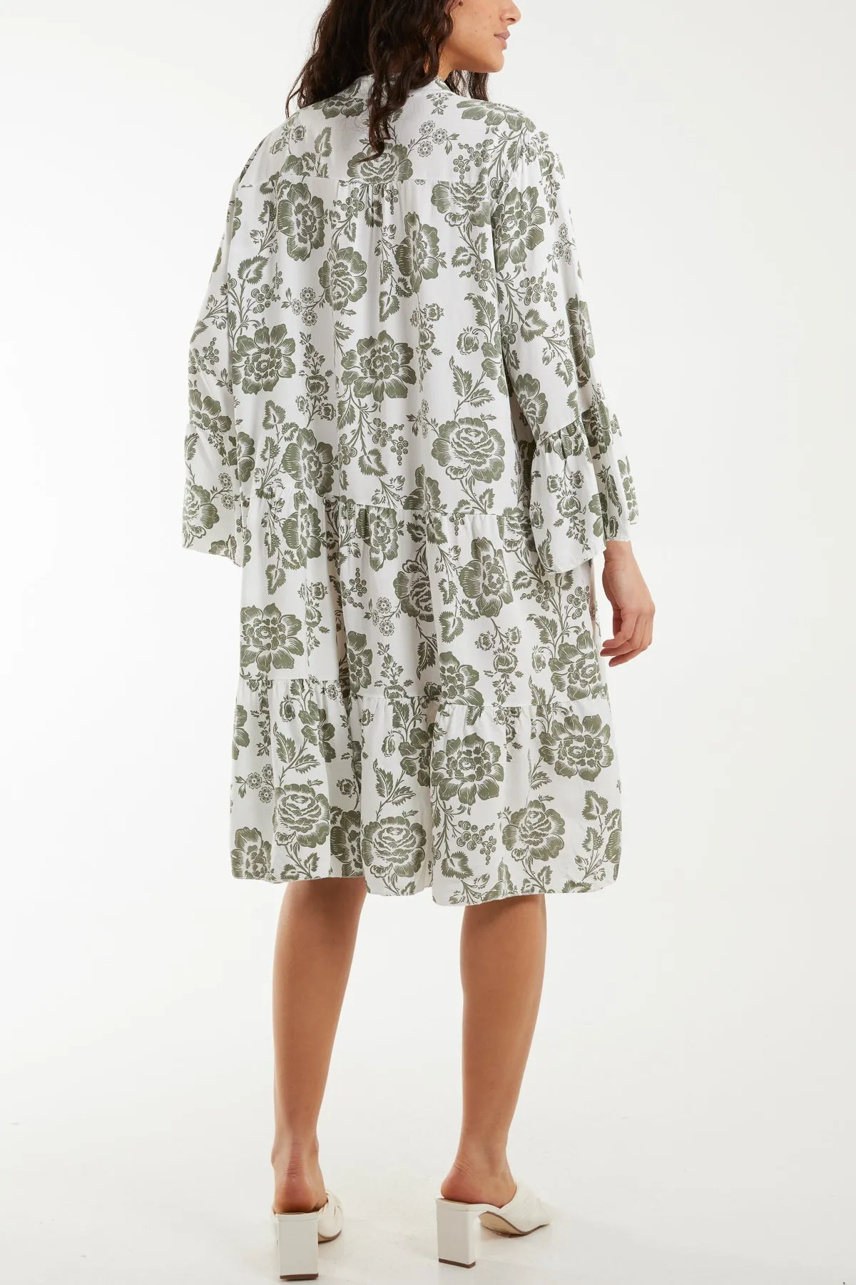 Roses Print Tiered Smock Dress