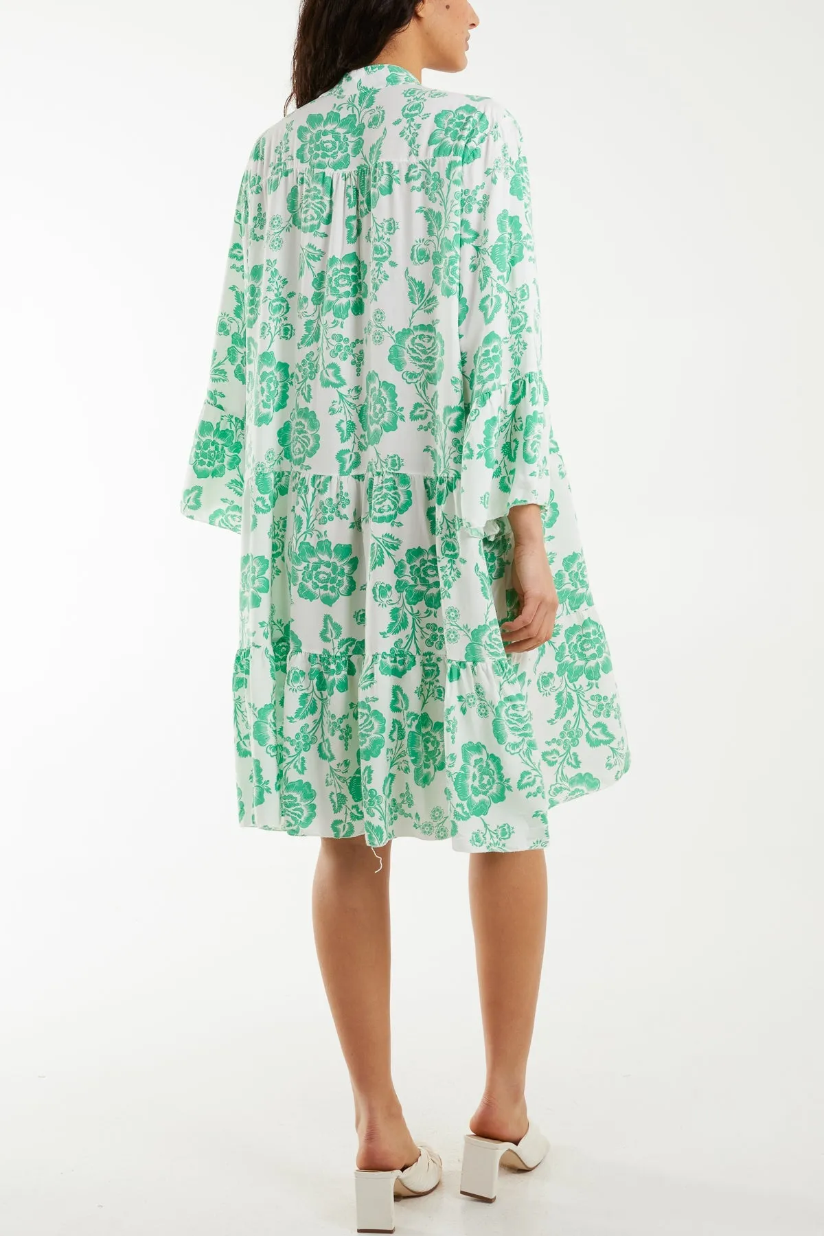 Roses Print Tiered Smock Dress