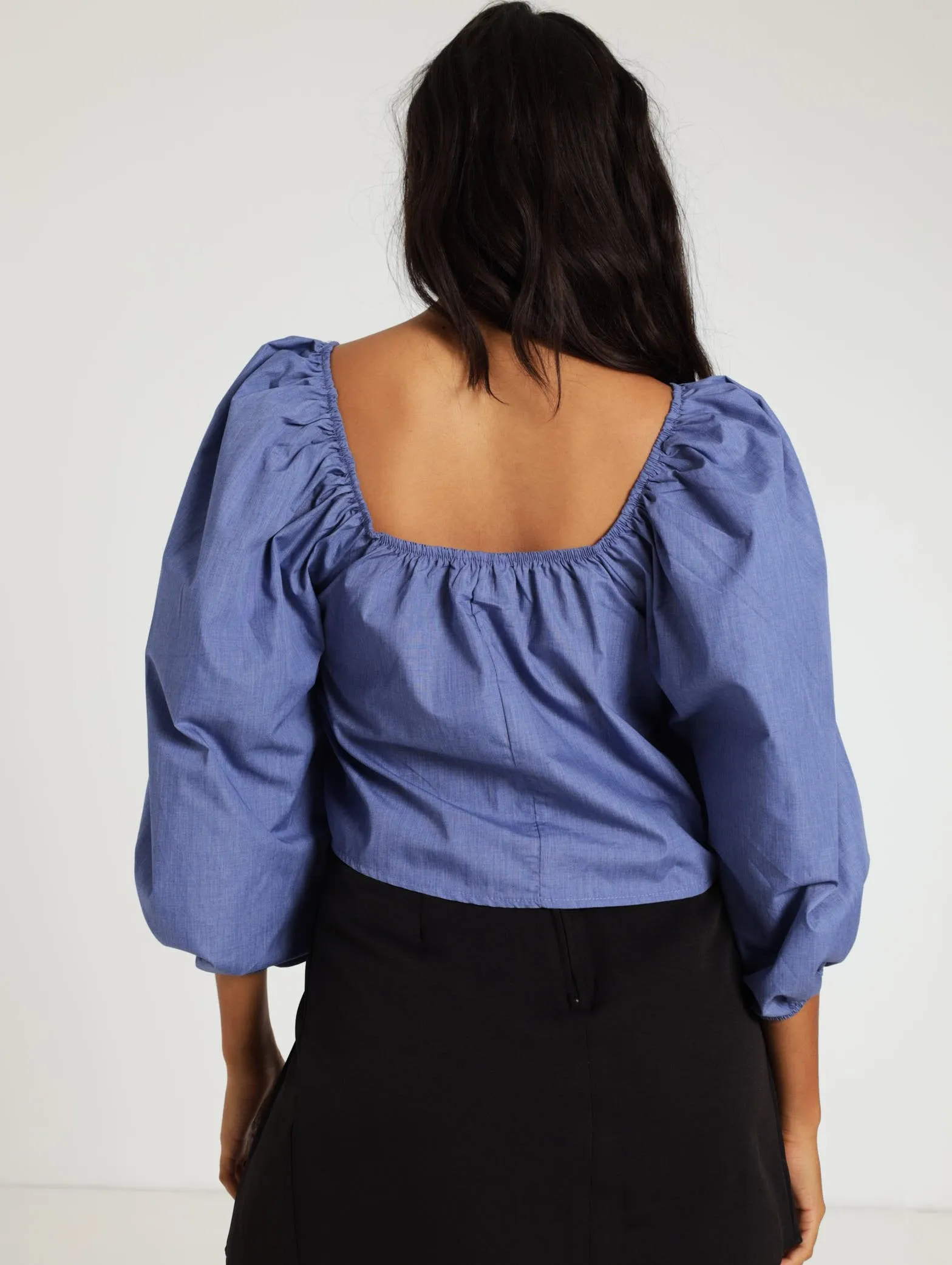 Rouch Front Blouse - Blue