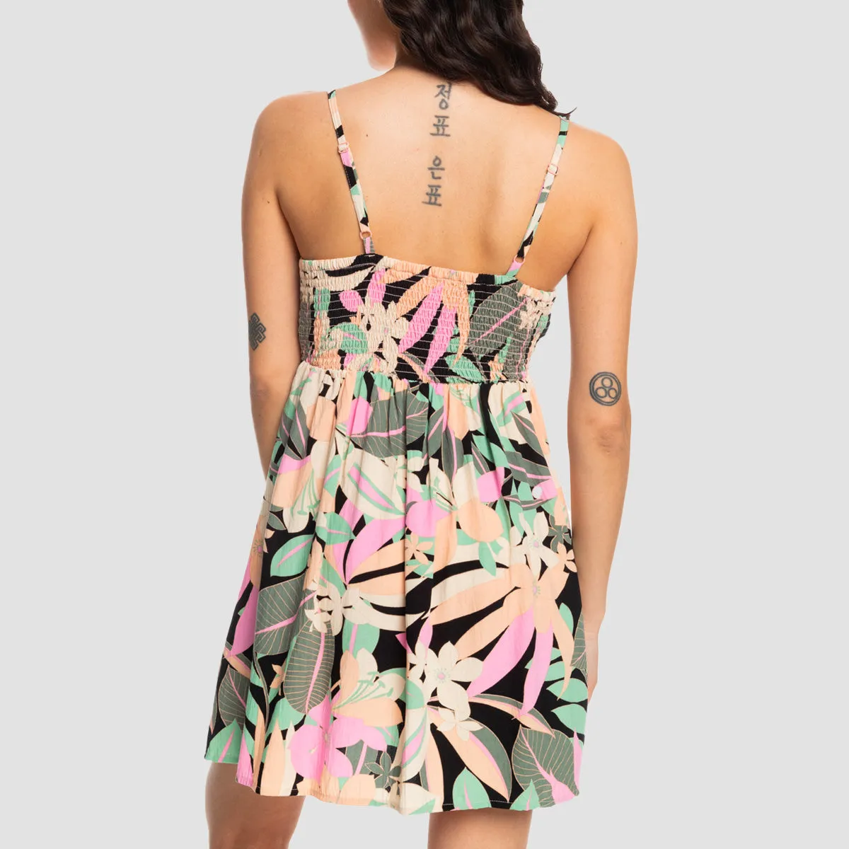 Roxy Evening Glow Again Mini Dress Anthracite Palm Song - Womens
