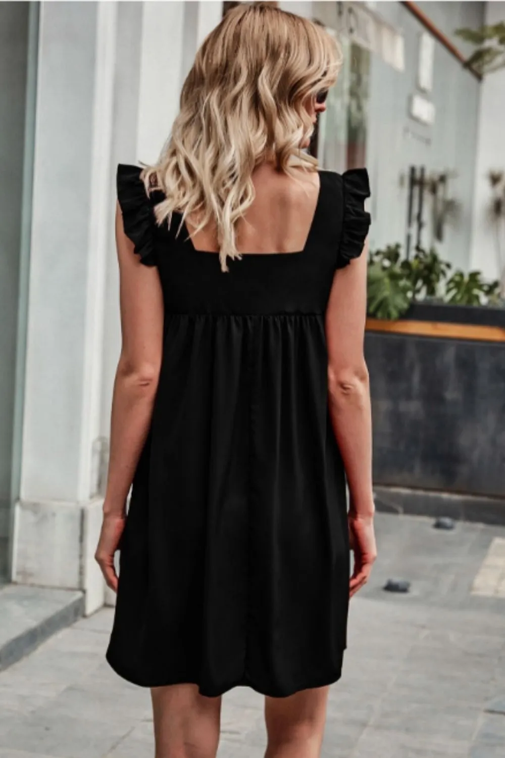 Ruffle Smock Dress Black