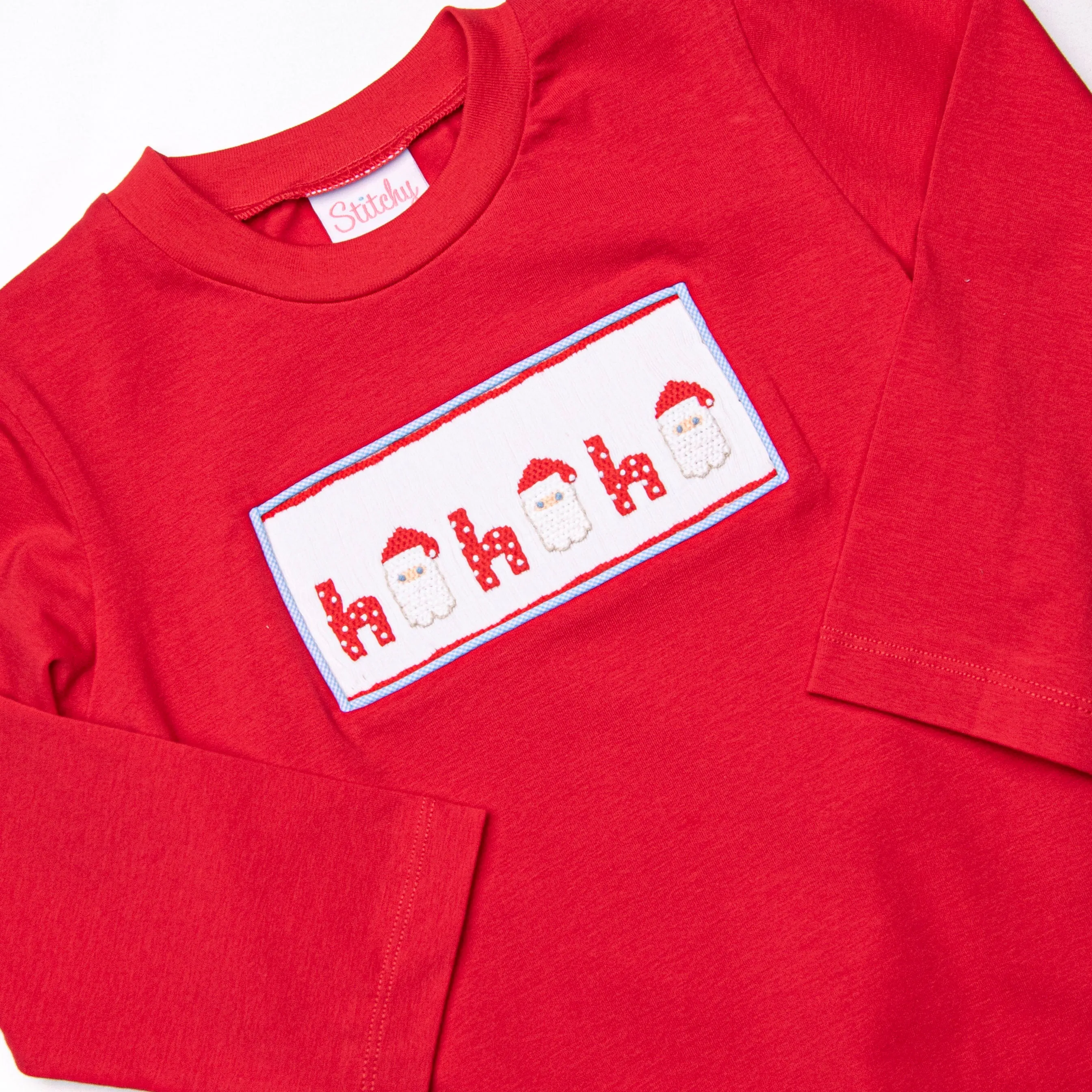 Santa's Coming Smocked Pant Set, Blue Gingham