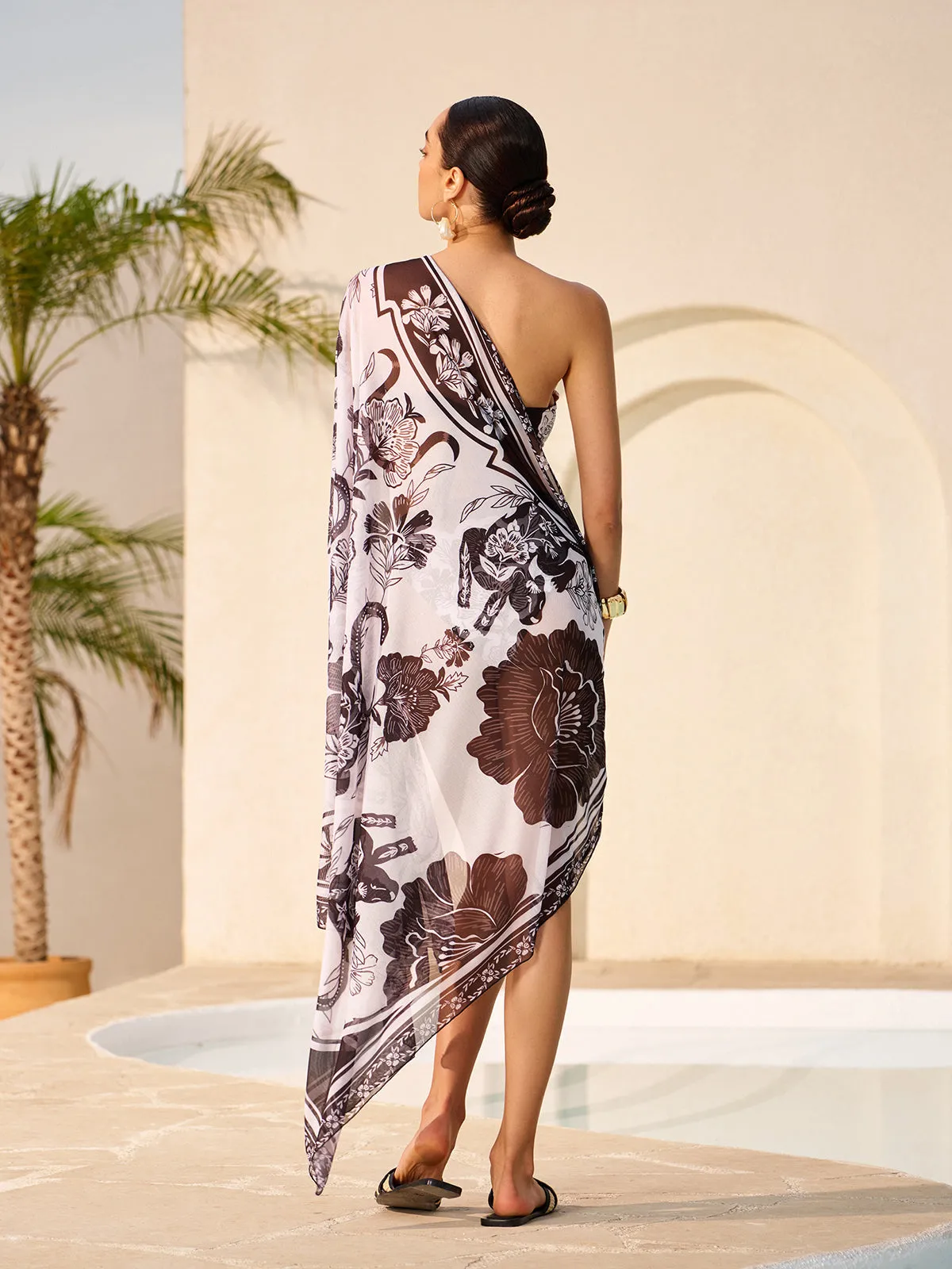 Semi-Sheer Floral Print Tie Cover-Up Skirt