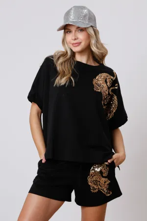 Sequin Tiger Knit Shorts