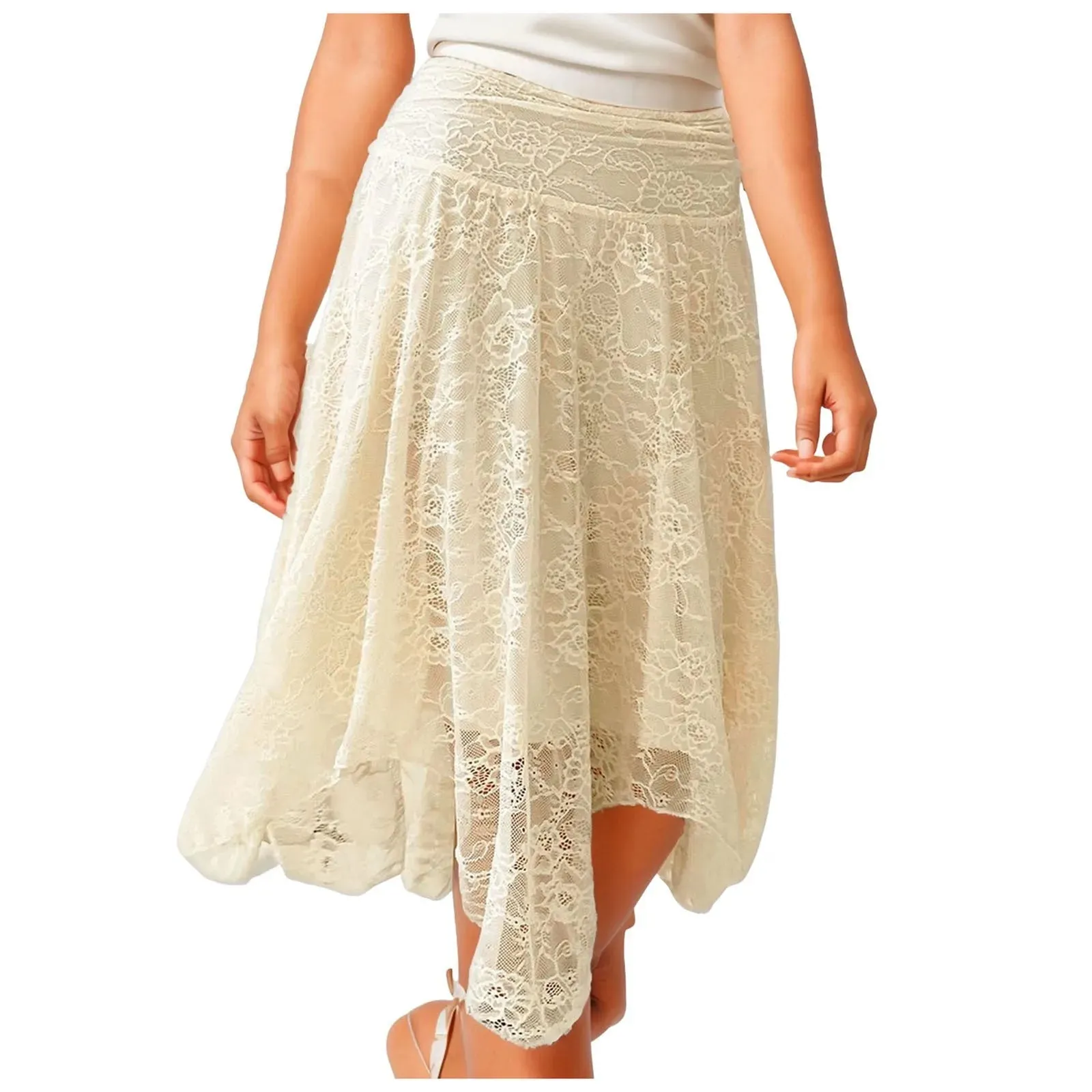Serena Asymmetric Lace Midi Skirt