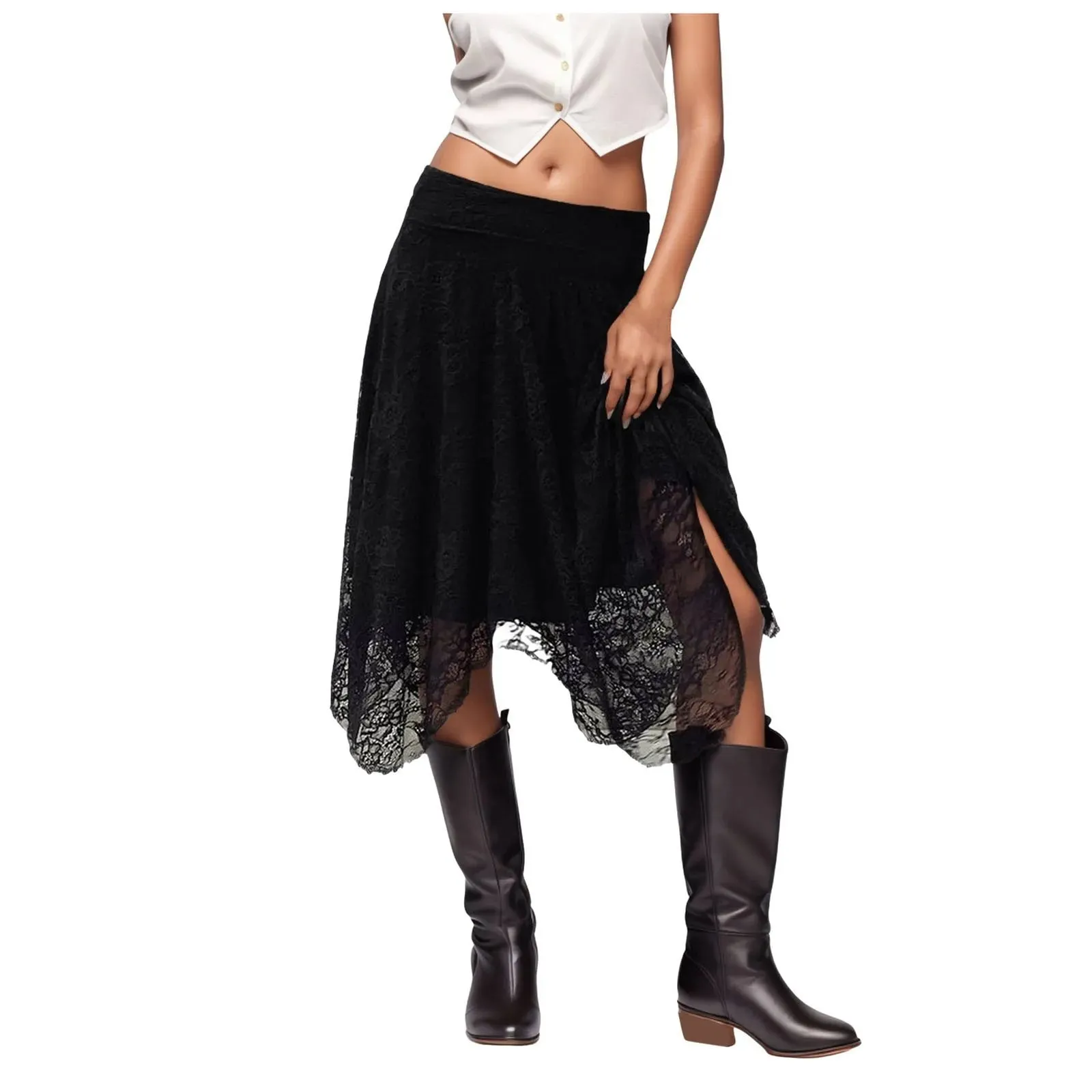 Serena Asymmetric Lace Midi Skirt