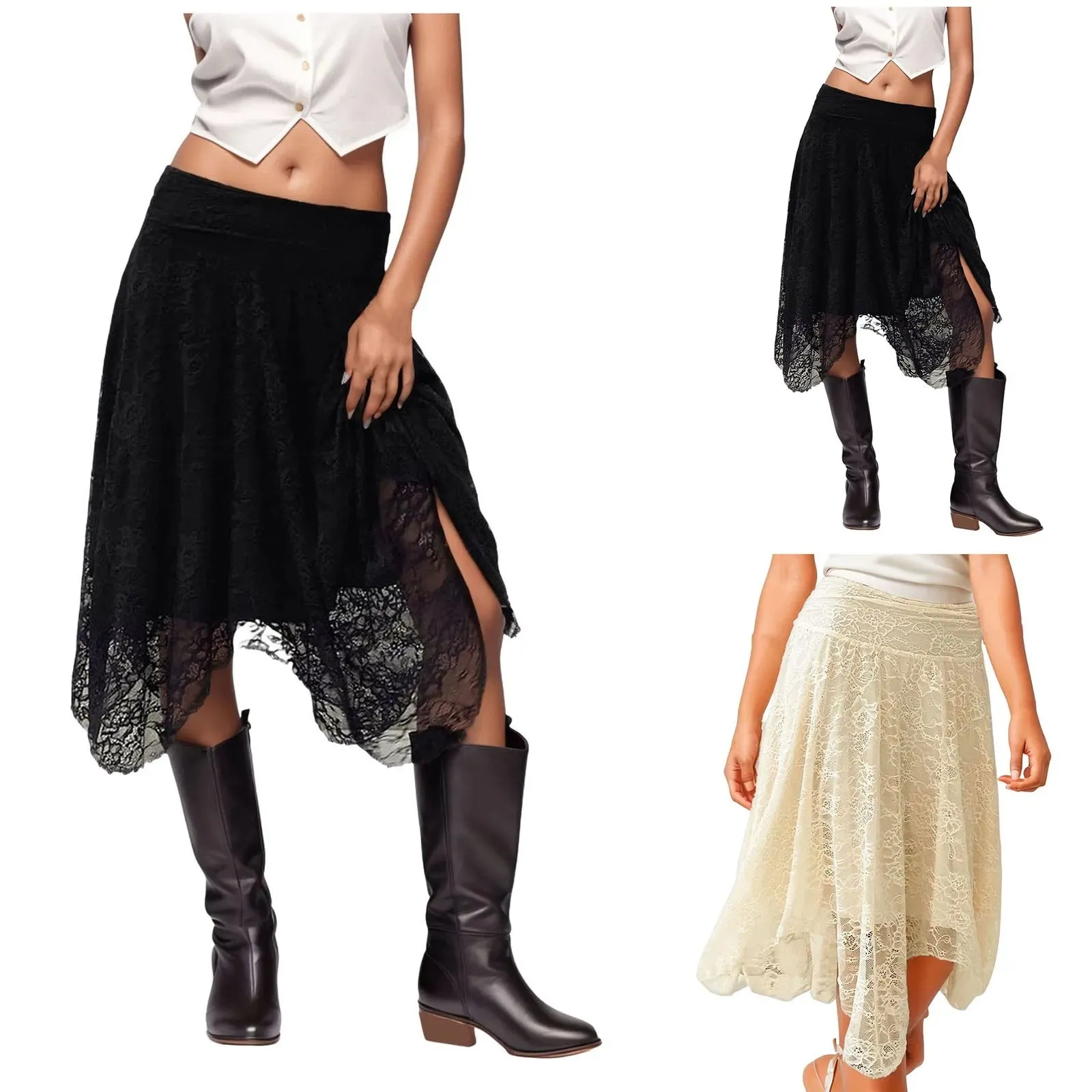 Serena Asymmetric Lace Midi Skirt