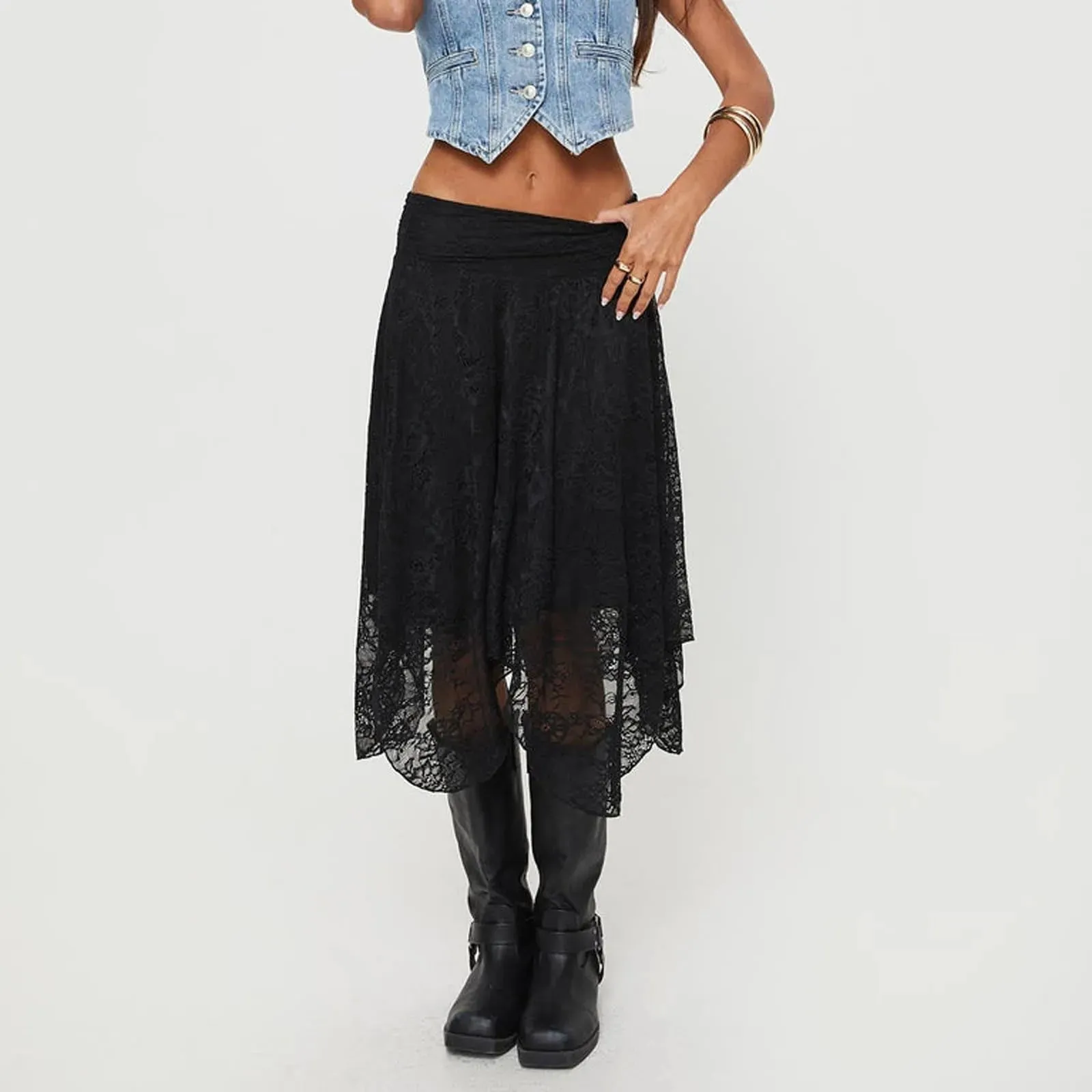 Serena Asymmetric Lace Midi Skirt
