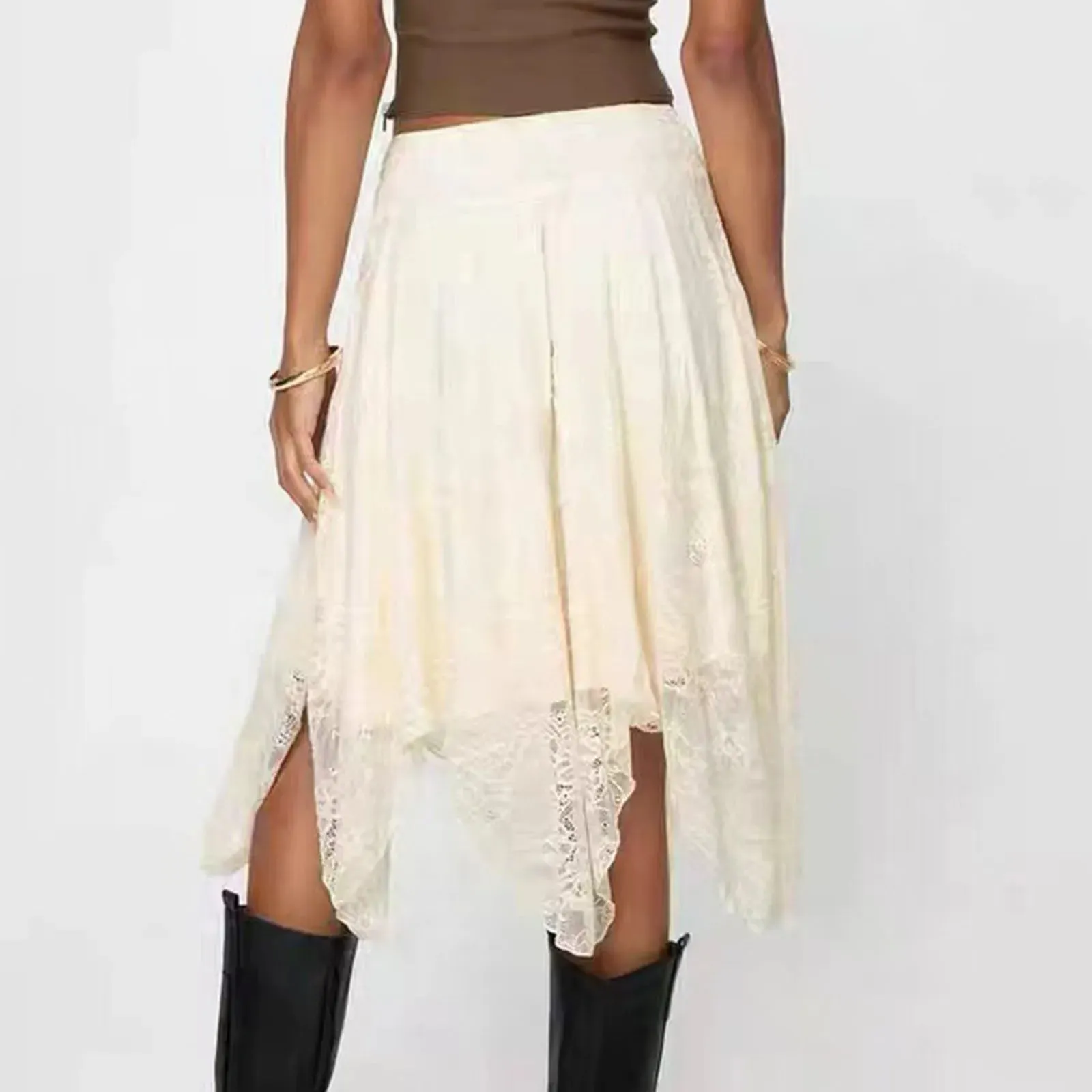 Serena Asymmetric Lace Midi Skirt