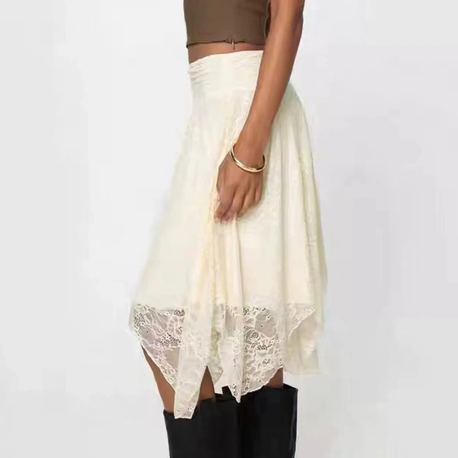 Serena Asymmetric Lace Midi Skirt