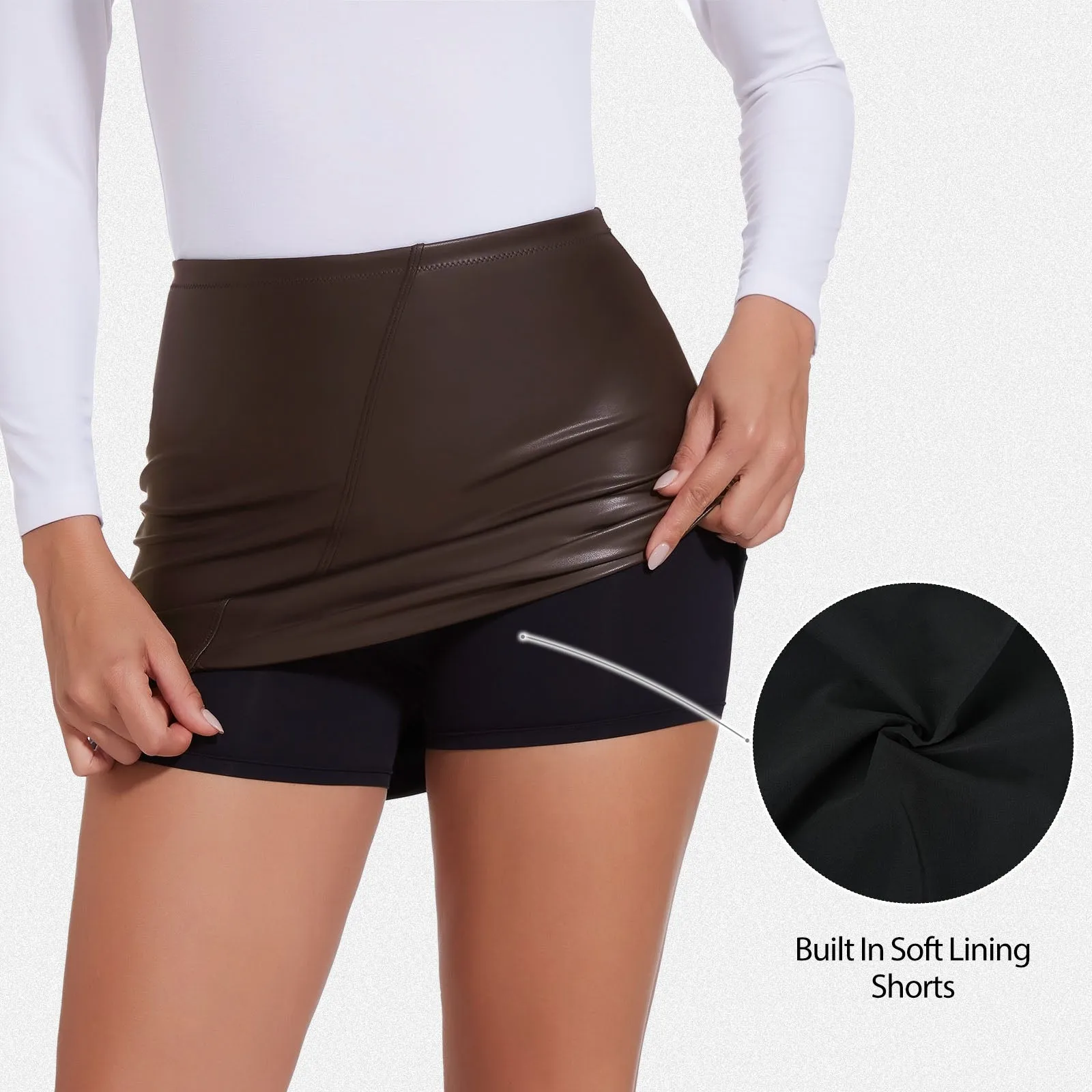 Shaperin Faux Leather Side Slit Butt Lifting Mini Skirt