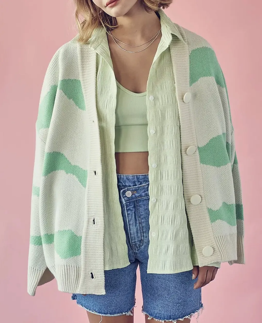 SHIRRED CRINKLED BUTTON-UP SHIRT
