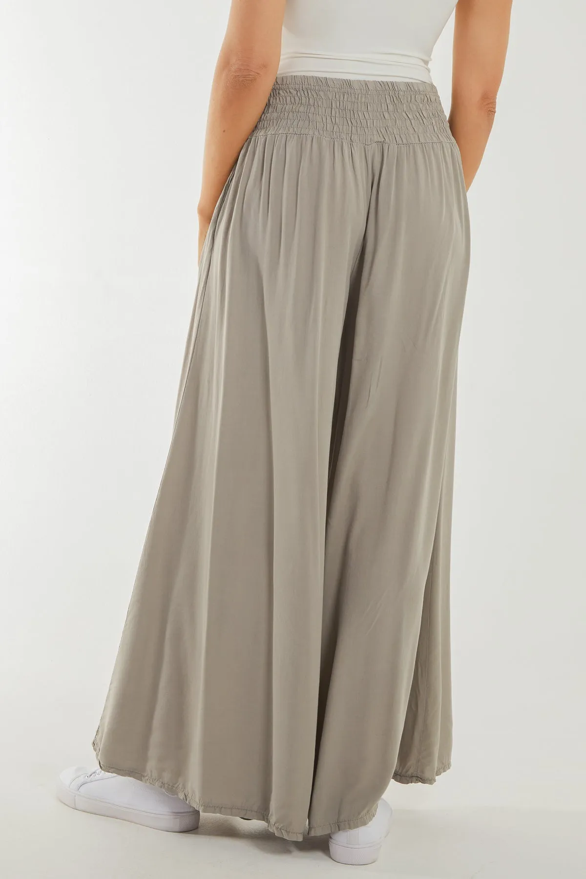 Shirred Deep Waist Band Wide Culottes