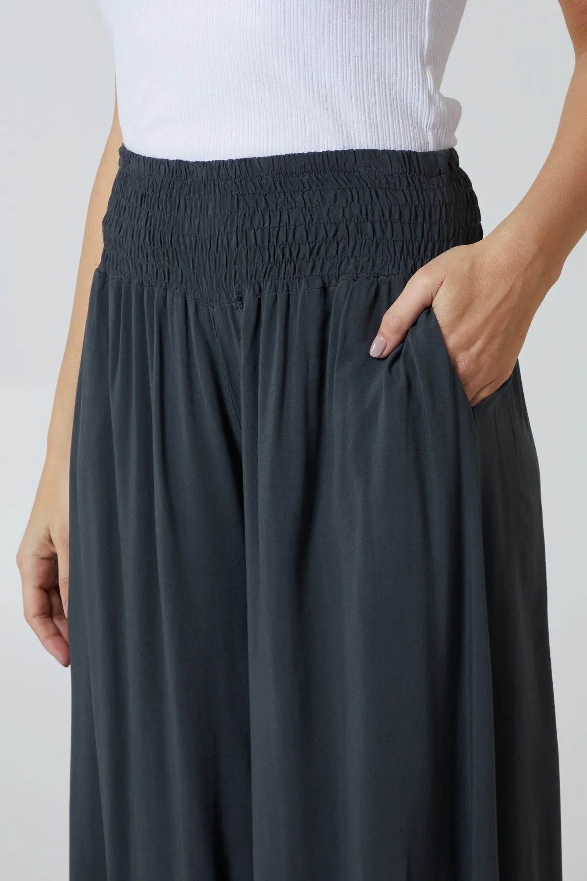 Shirred Deep Waist Band Wide Culottes