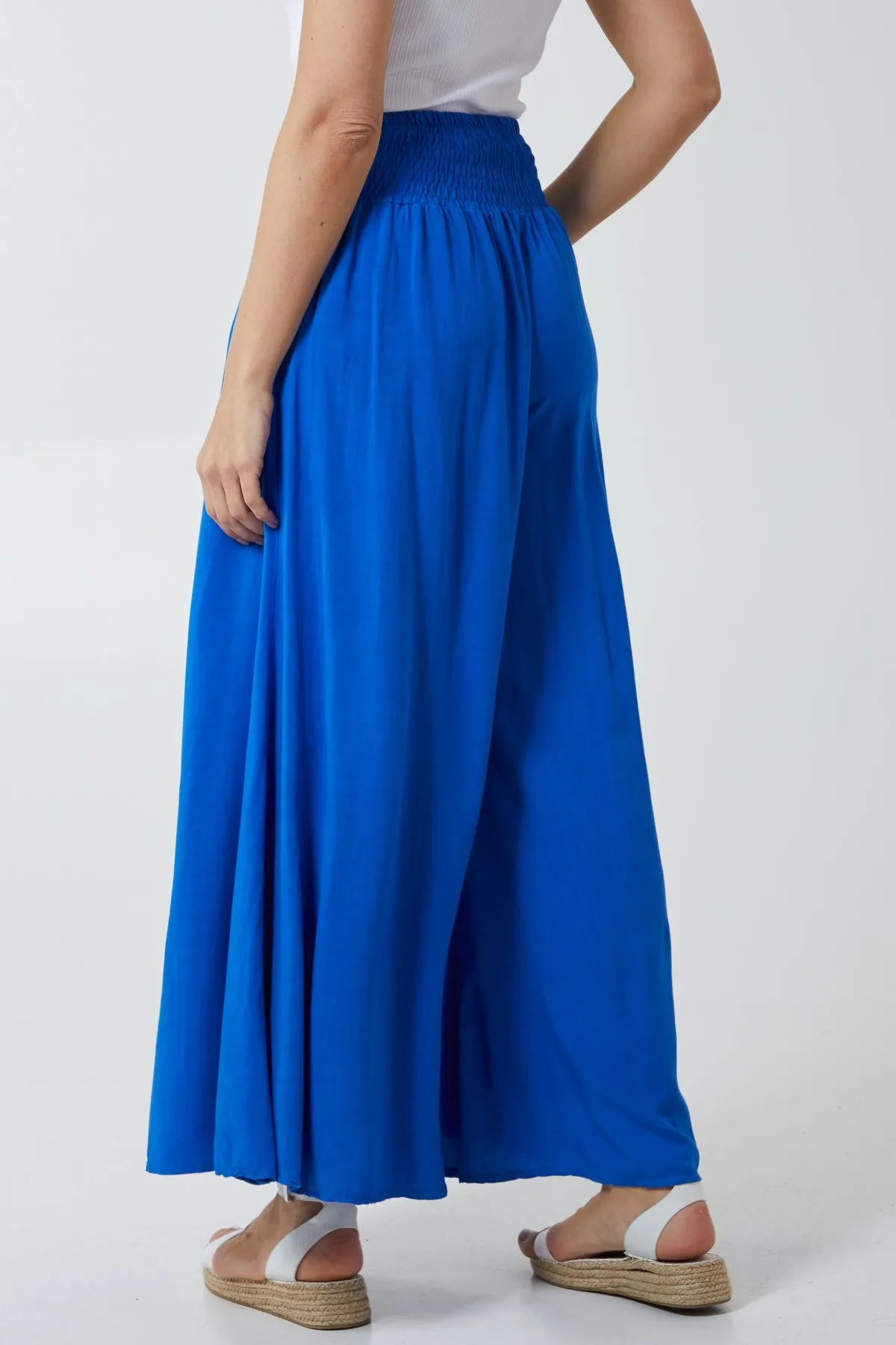 Shirred Deep Waist Band Wide Culottes
