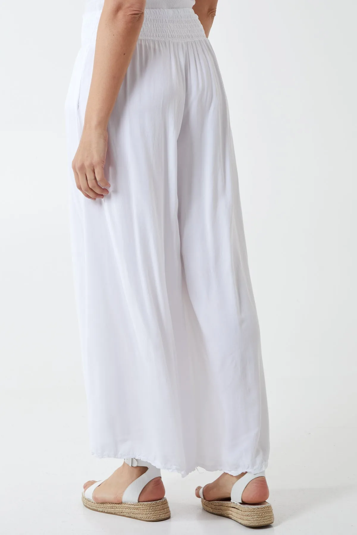 Shirred Deep Waist Band Wide Culottes