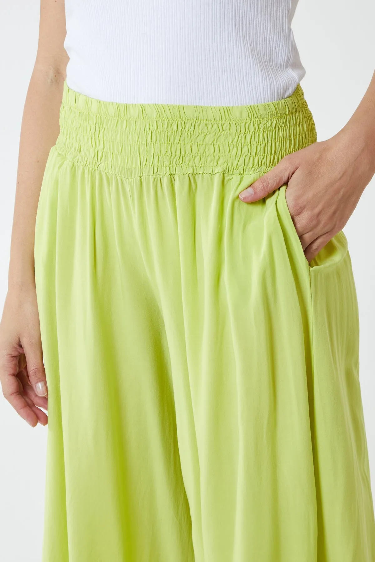 Shirred Deep Waist Band Wide Culottes