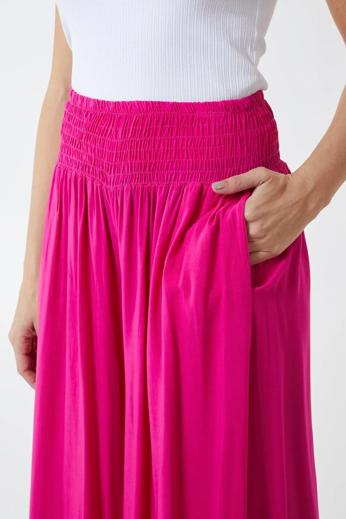 Shirred Deep Waist Band Wide Culottes