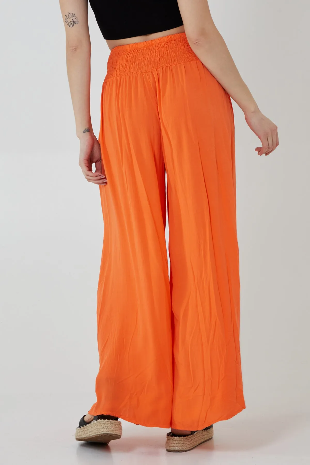 Shirred Deep Waist Band Wide Culottes