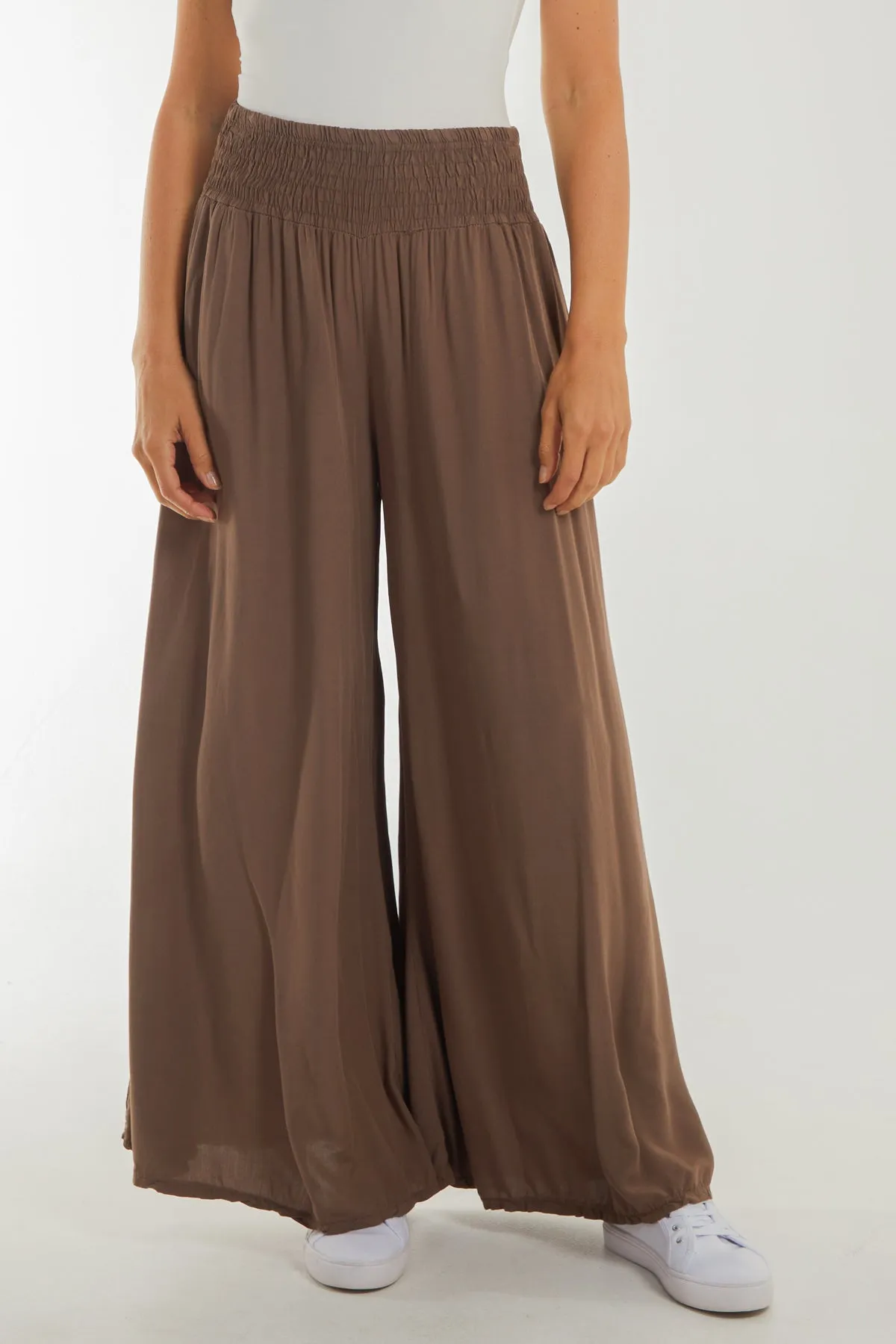 Shirred Deep Waist Band Wide Culottes