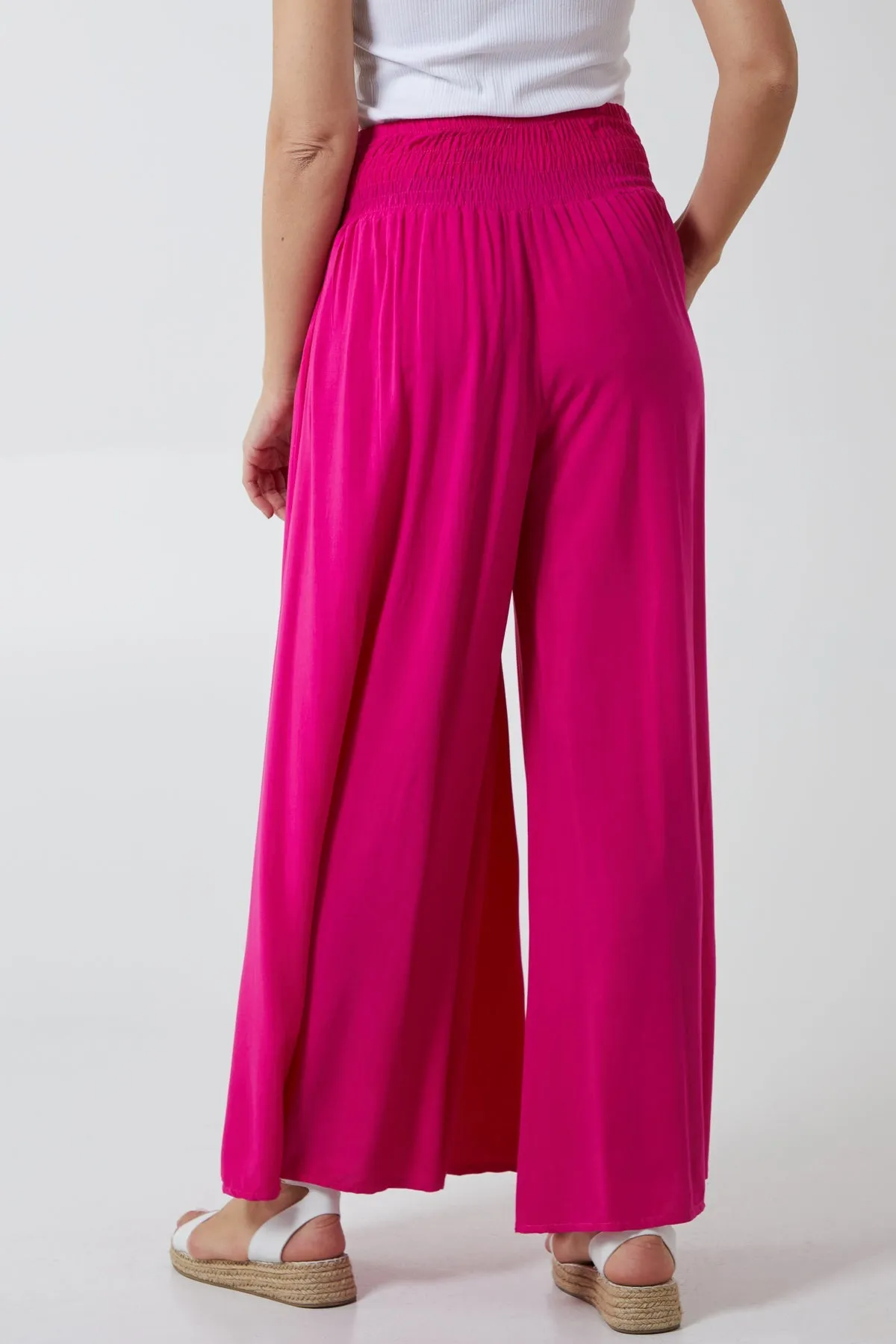Shirred Deep Waist Band Wide Culottes