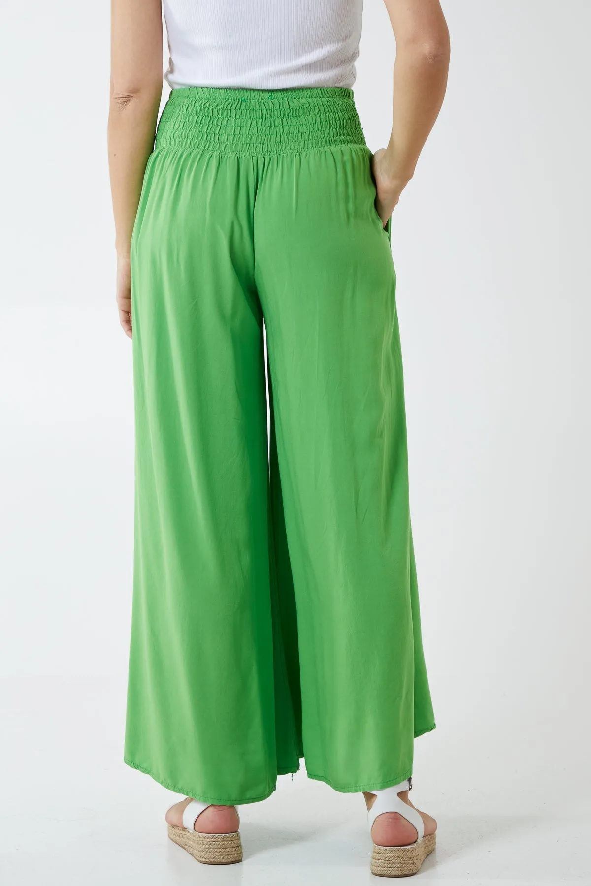 Shirred Deep Waist Band Wide Culottes