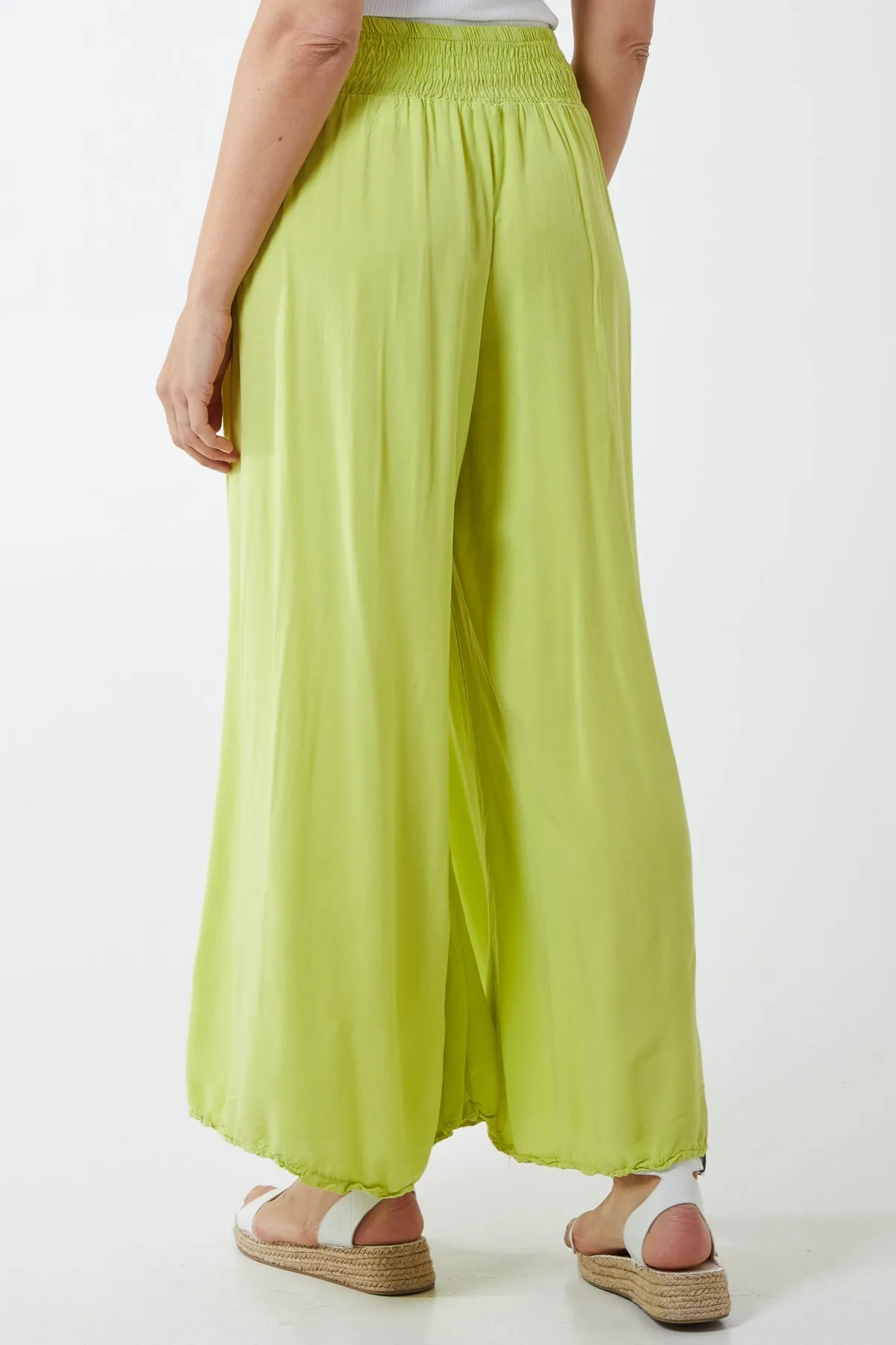 Shirred Deep Waist Band Wide Culottes