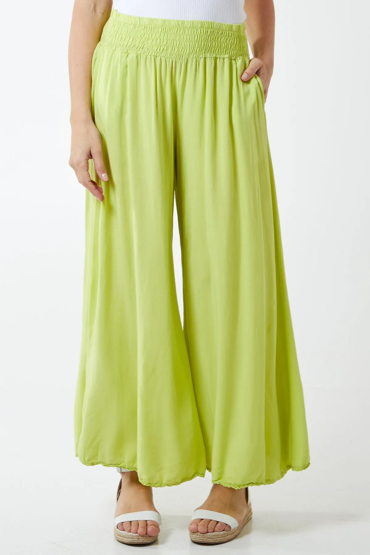 Shirred Deep Waist Band Wide Culottes