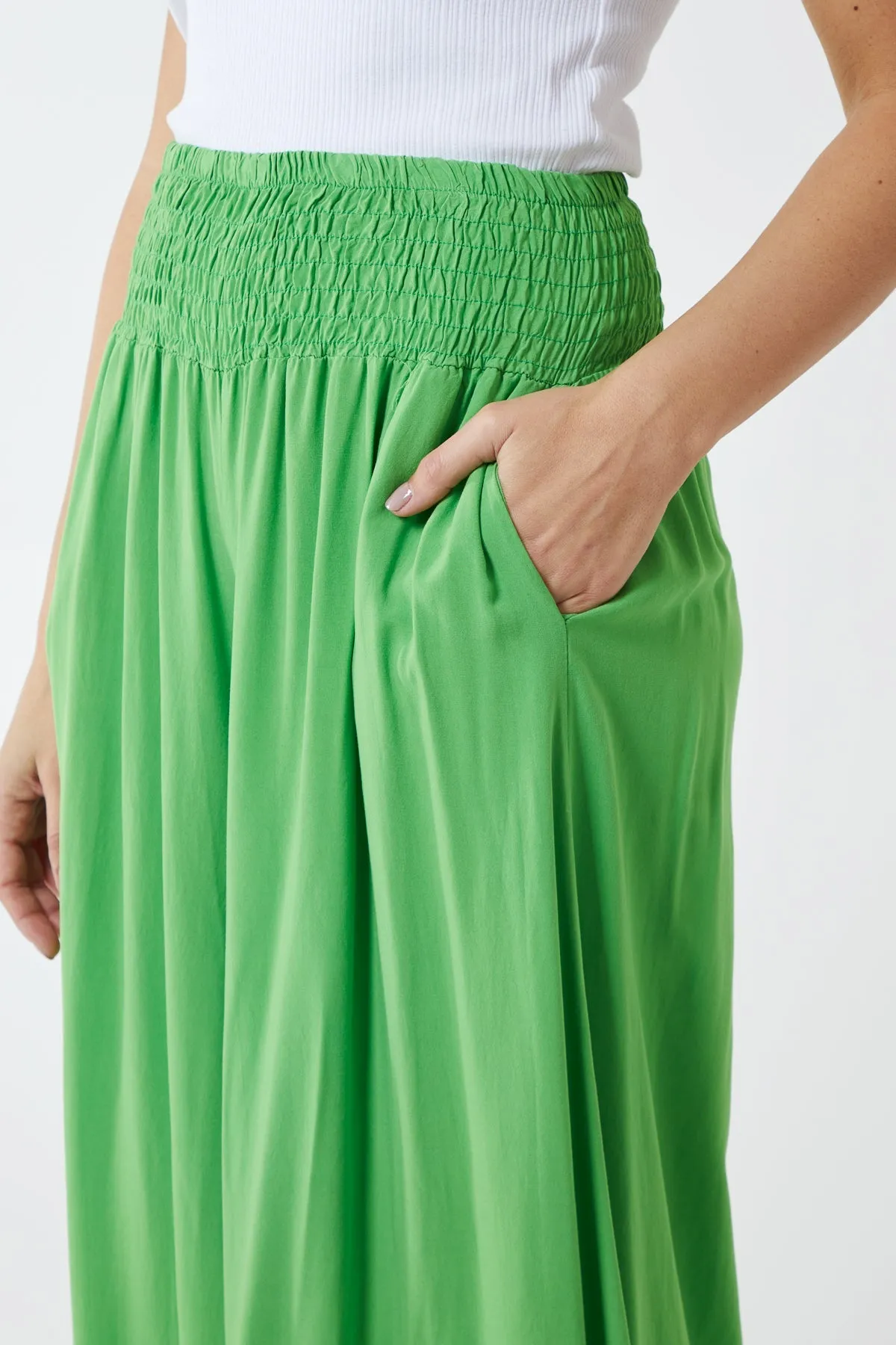 Shirred Deep Waist Band Wide Culottes