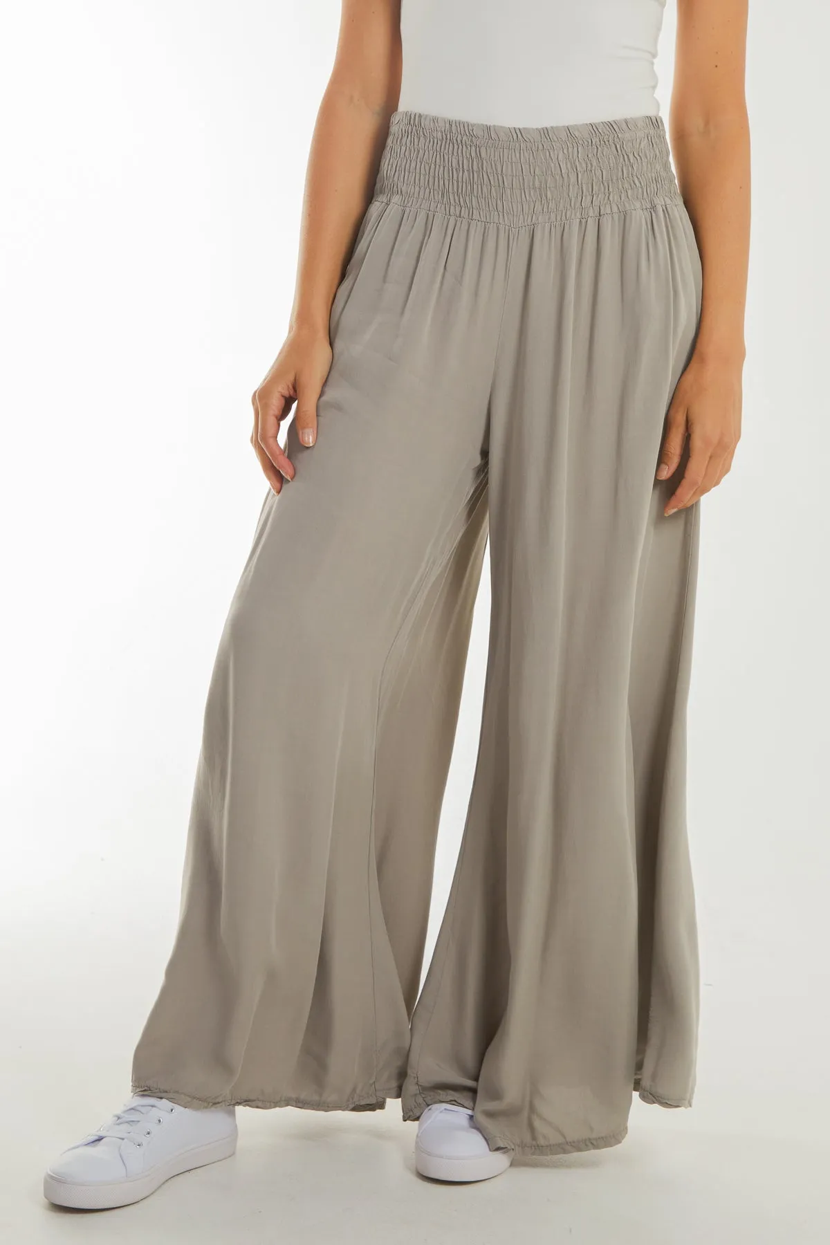 Shirred Deep Waist Band Wide Culottes